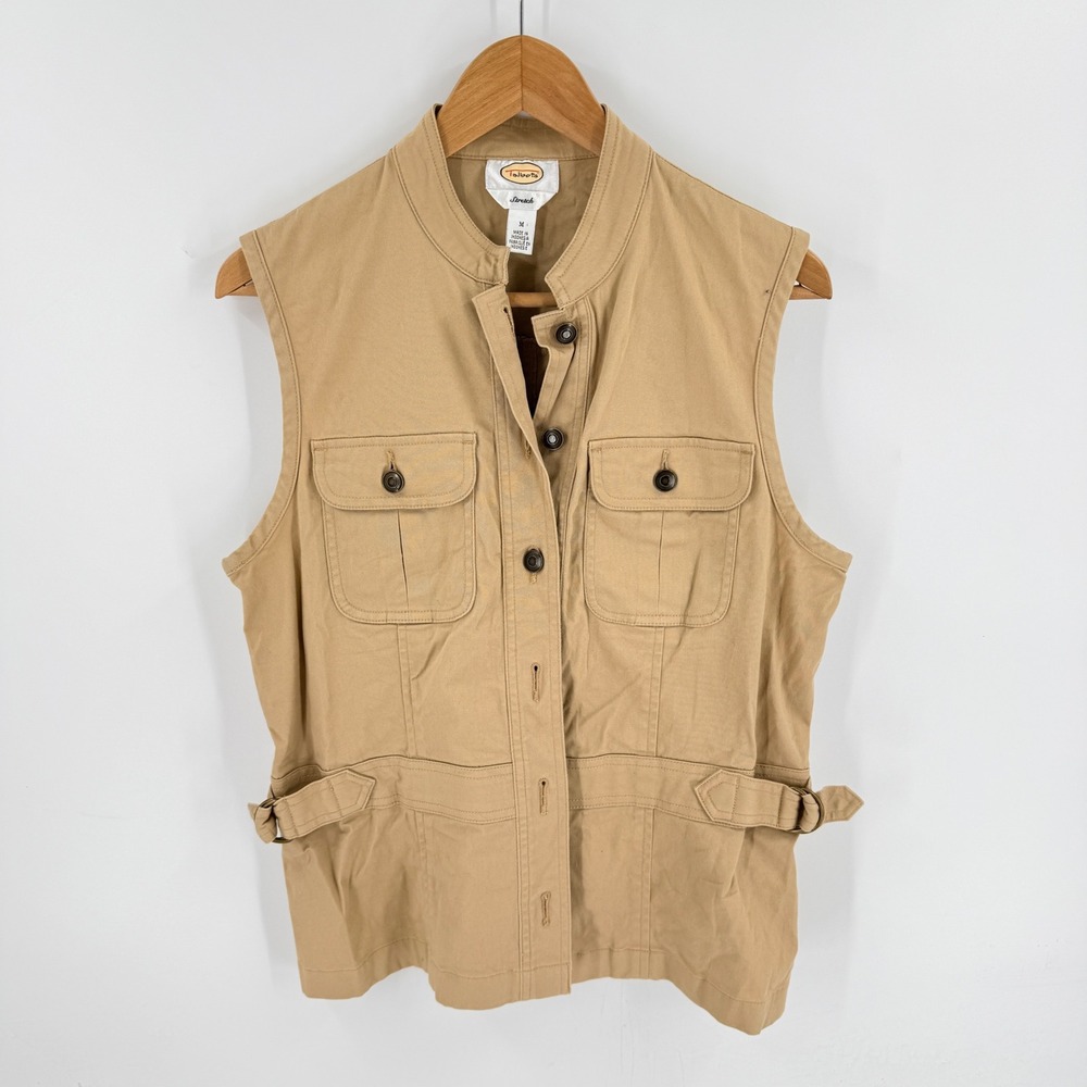 Vintage Talbots Utility Safari Vest Tan Medium Cotton Cargo Gorpcore Earthy